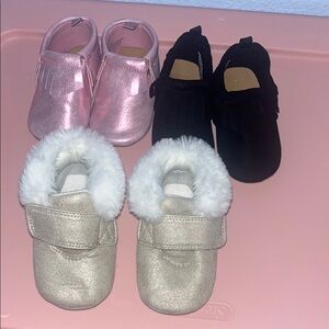 Stylish Kids Moccasins - Pink, Black, and Gold